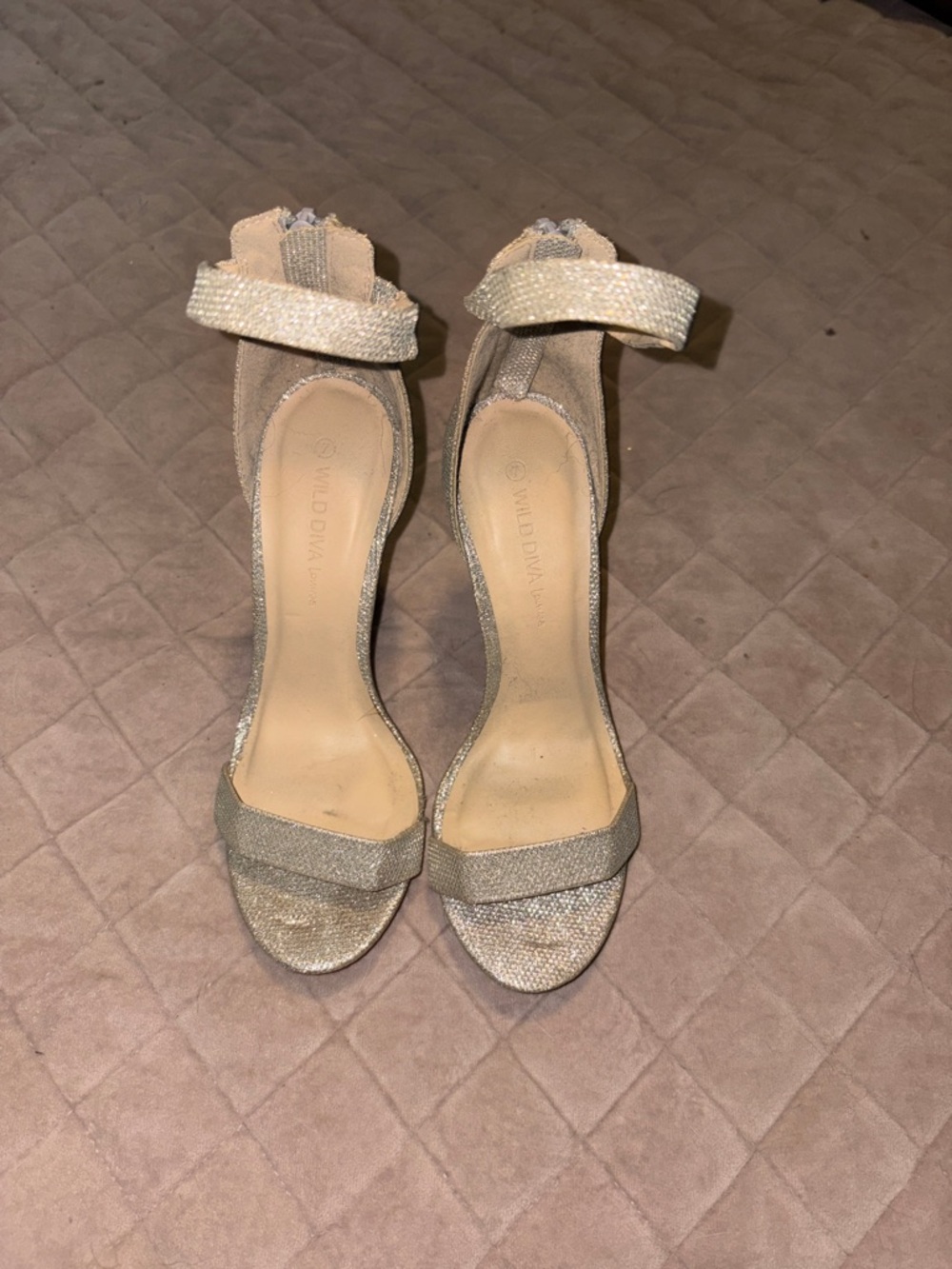 Wild Diva Champagne Sparkle Ankle-Strap Heels